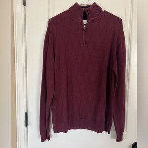 Men’s Burgundy Knit Quarter Zip Long Sleeve Sweater